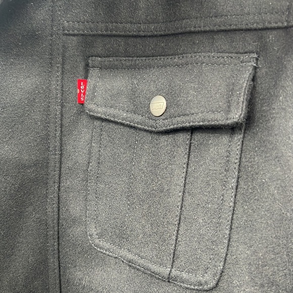 Levi’s Wool Double Zip Hooded Coat Black Gray Quilted W/Pockets Cinch Hood Large - Picture 7 of 14